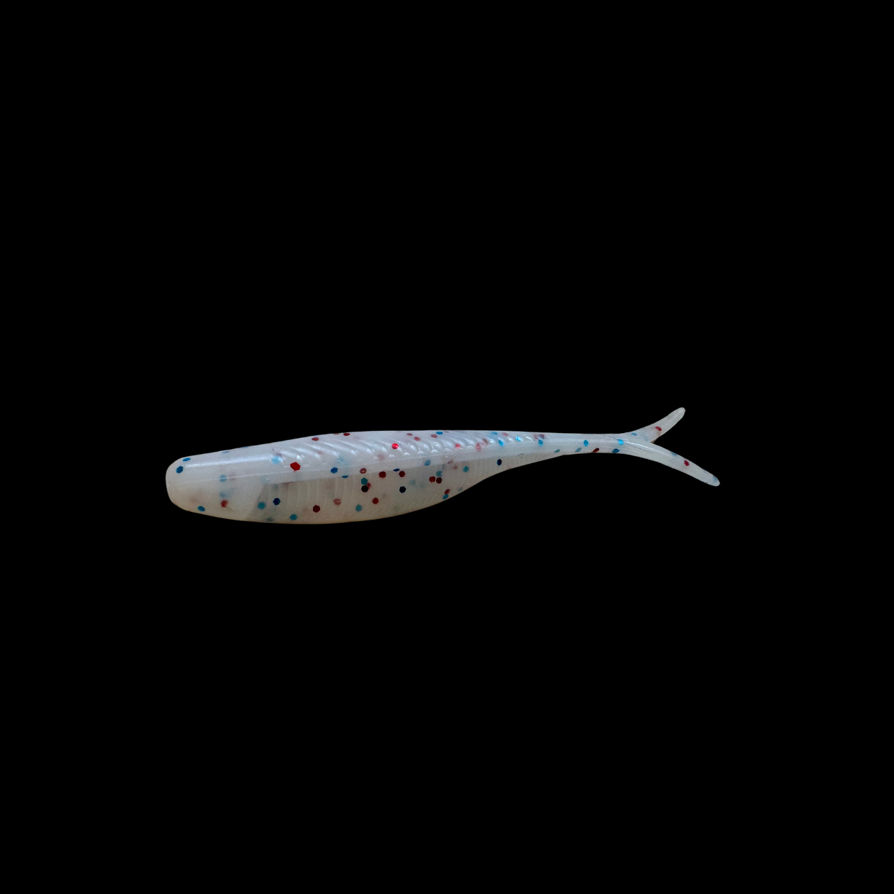 4-inch Tracer Shad Soft Bait used for bass fishing, featuring a slender, fish-like design with a split tail for realistic darting action to attract bass