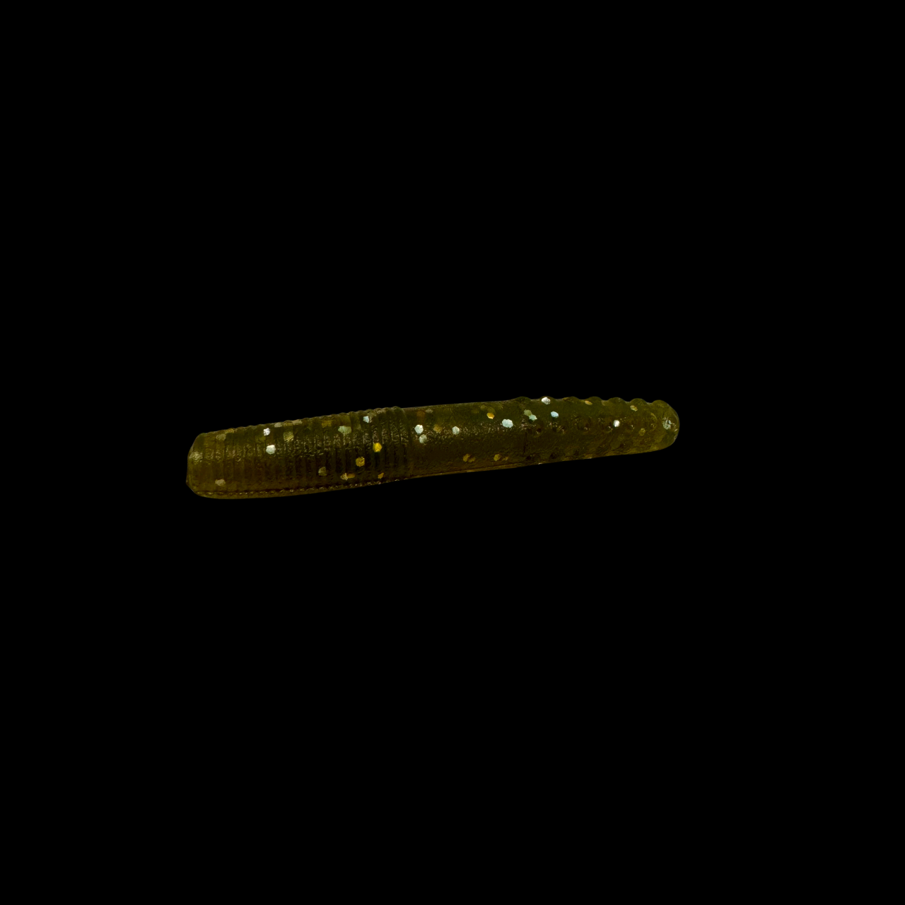 Ned Senko Worm used for bass fishing, featuring a soft, compact body ideal for finesse fishing and attracting bass. Green Pumpkin Gold